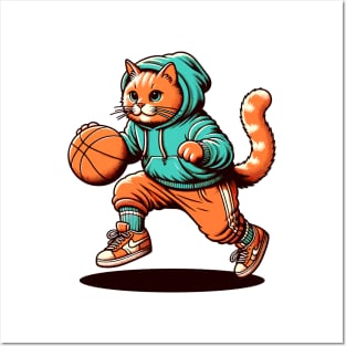 basketball dribbling cat Posters and Art